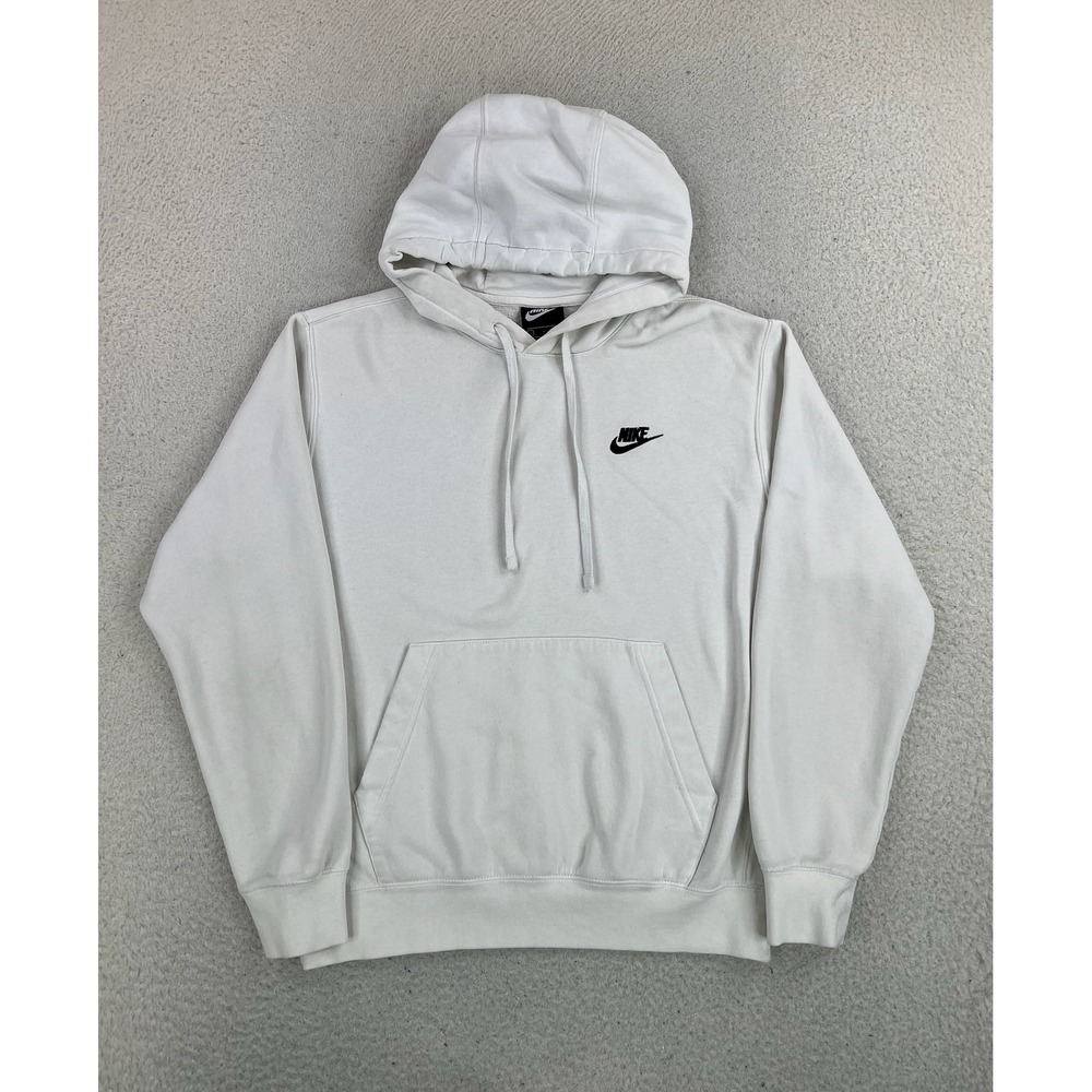 Nike Hoodie Mens Small White Club Fleece Pullover Swoosh Sweatshirt BV2654-100
